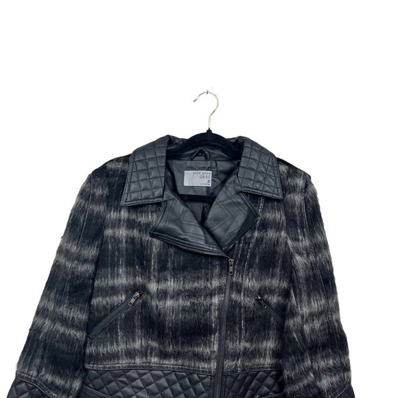 Ruff Hewn Grey Wool Blend Jacket Coat Faux Leather Quilted Lined‎ Women Size M - Picture 2 of 5